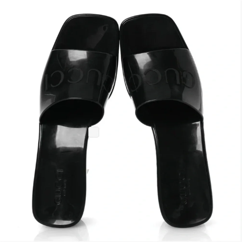 Gucci Women’s Black Nero Rubber Logo GG Slide Sandals 60MM Size 10 NIB - Picture 3 of 11